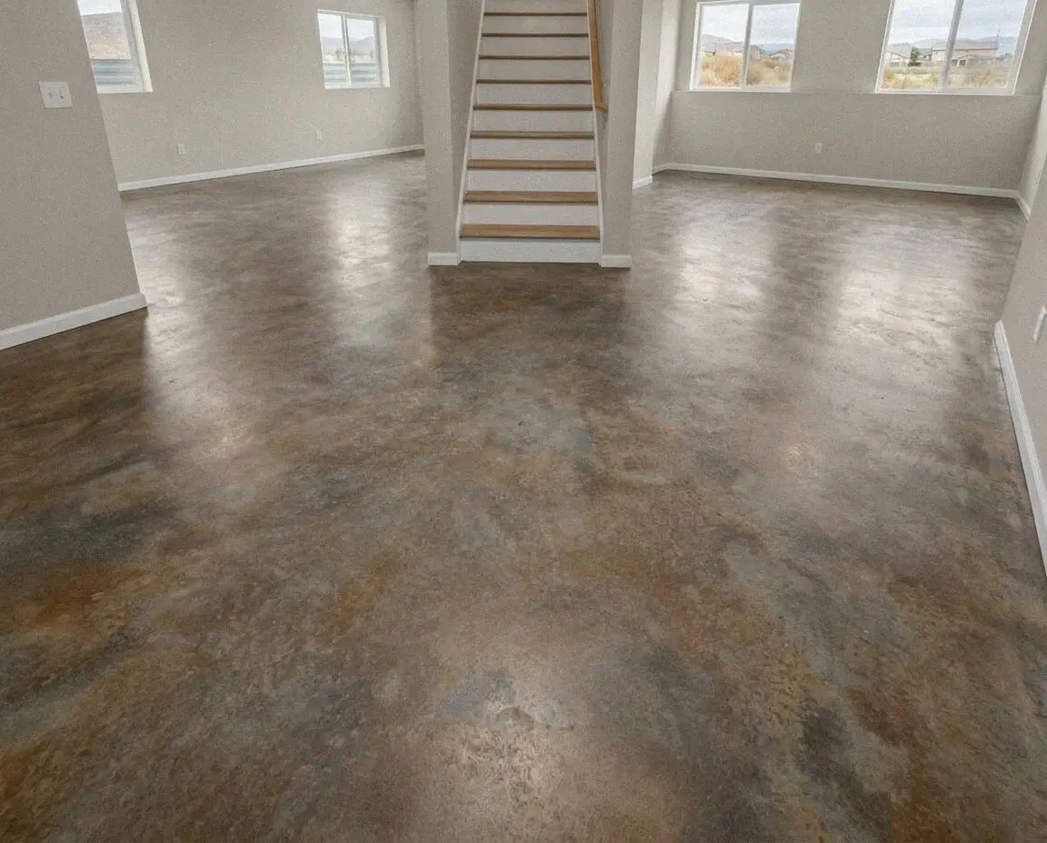 A finished interior concrete floor inside a Fontana workshop unit