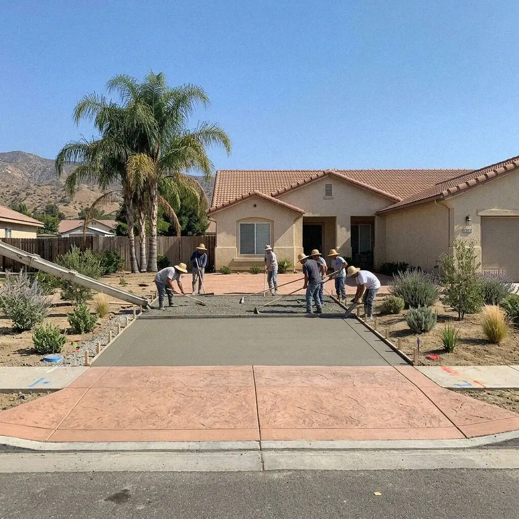 Steelyard Fontana Concrete crew at work on a residential frontage in Fontana