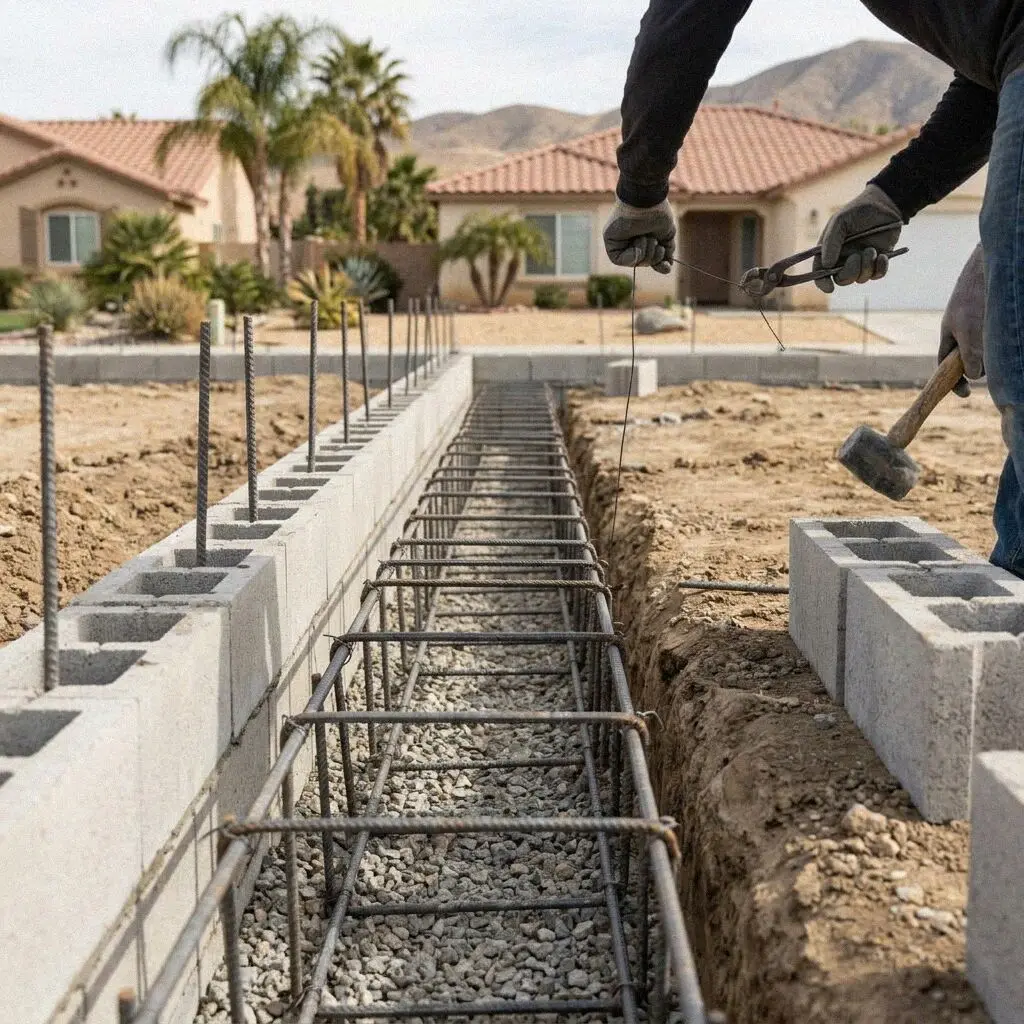 Number 4 bar lapped and chaired in a Fontana footing trench