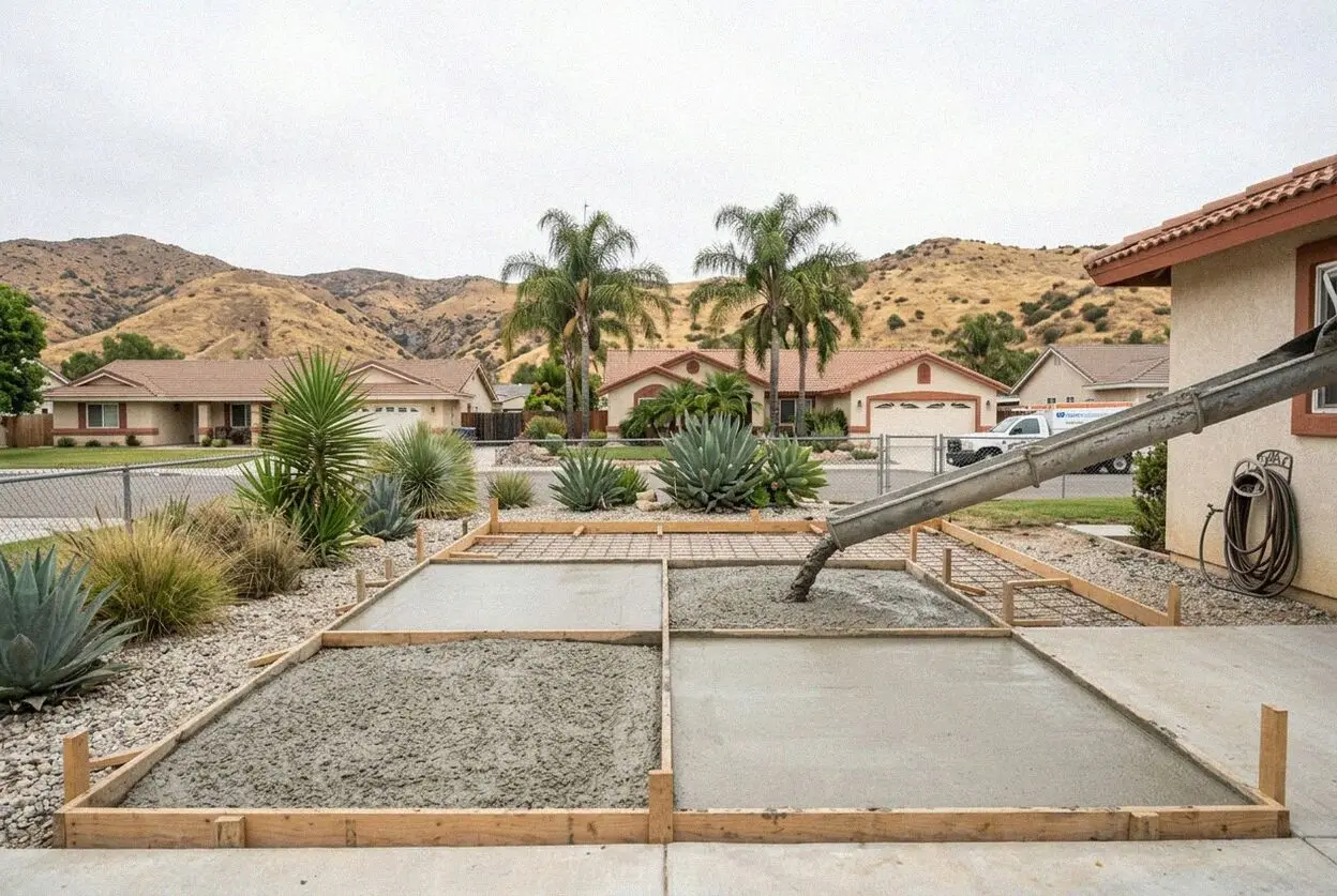 A long concrete drive to a house on an acre lot in Lake Mathews