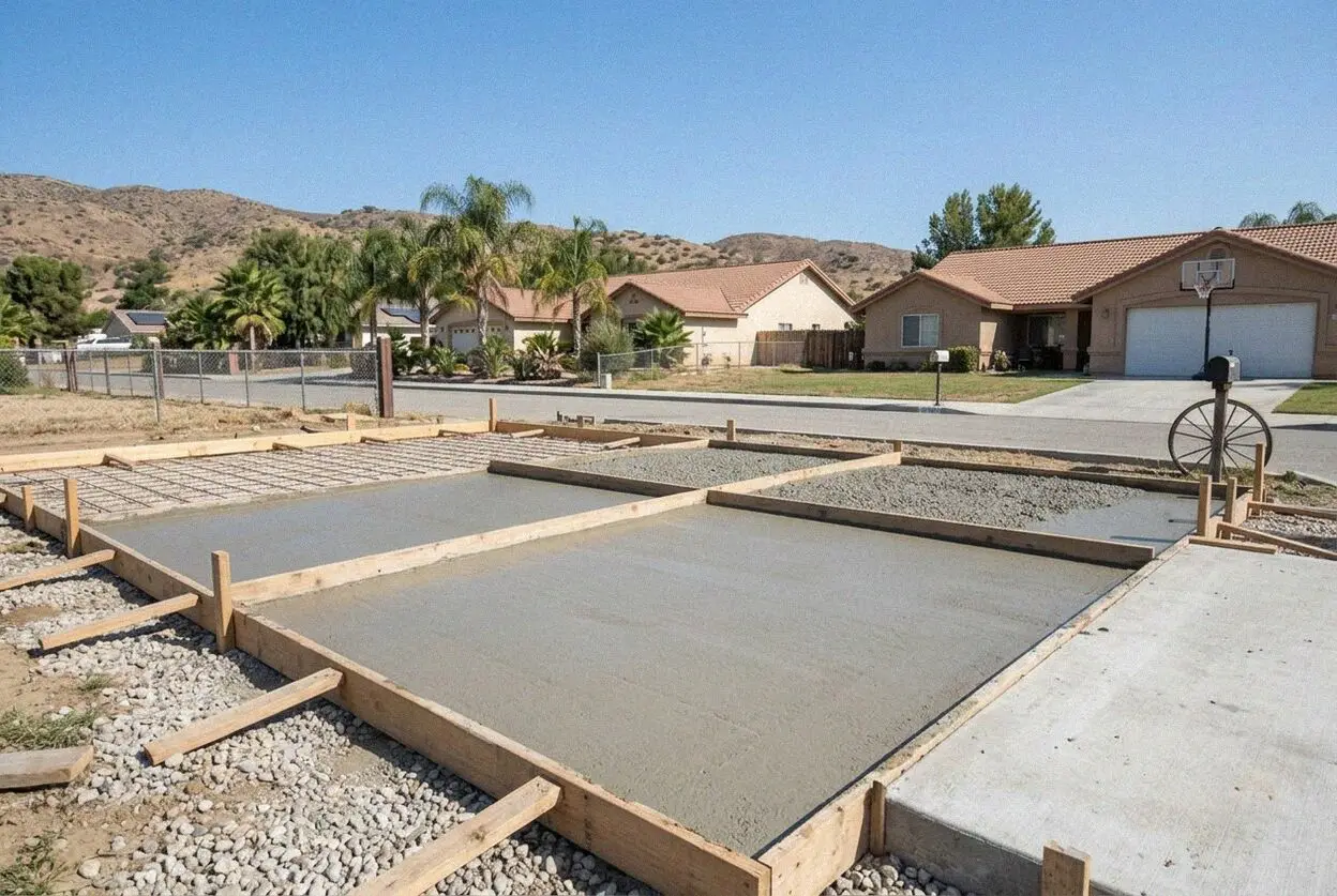 A concrete driveway and barn apron on a half-acre horse property in Norco