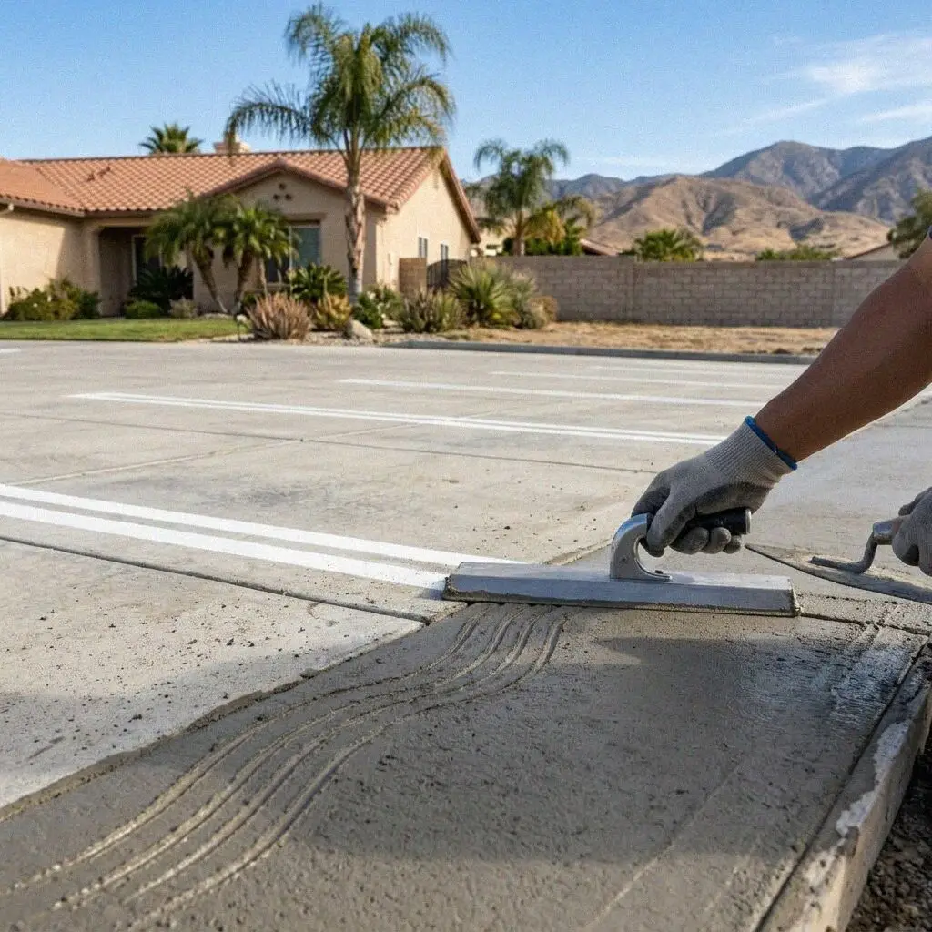 Crew finishing a concrete dock approach at a Fontana logistics estate