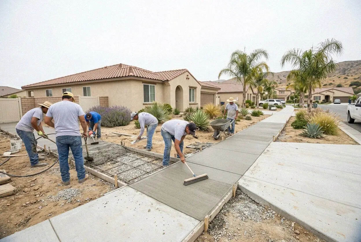 A replaced concrete sidewalk panel outside a home in Fontana, CA
