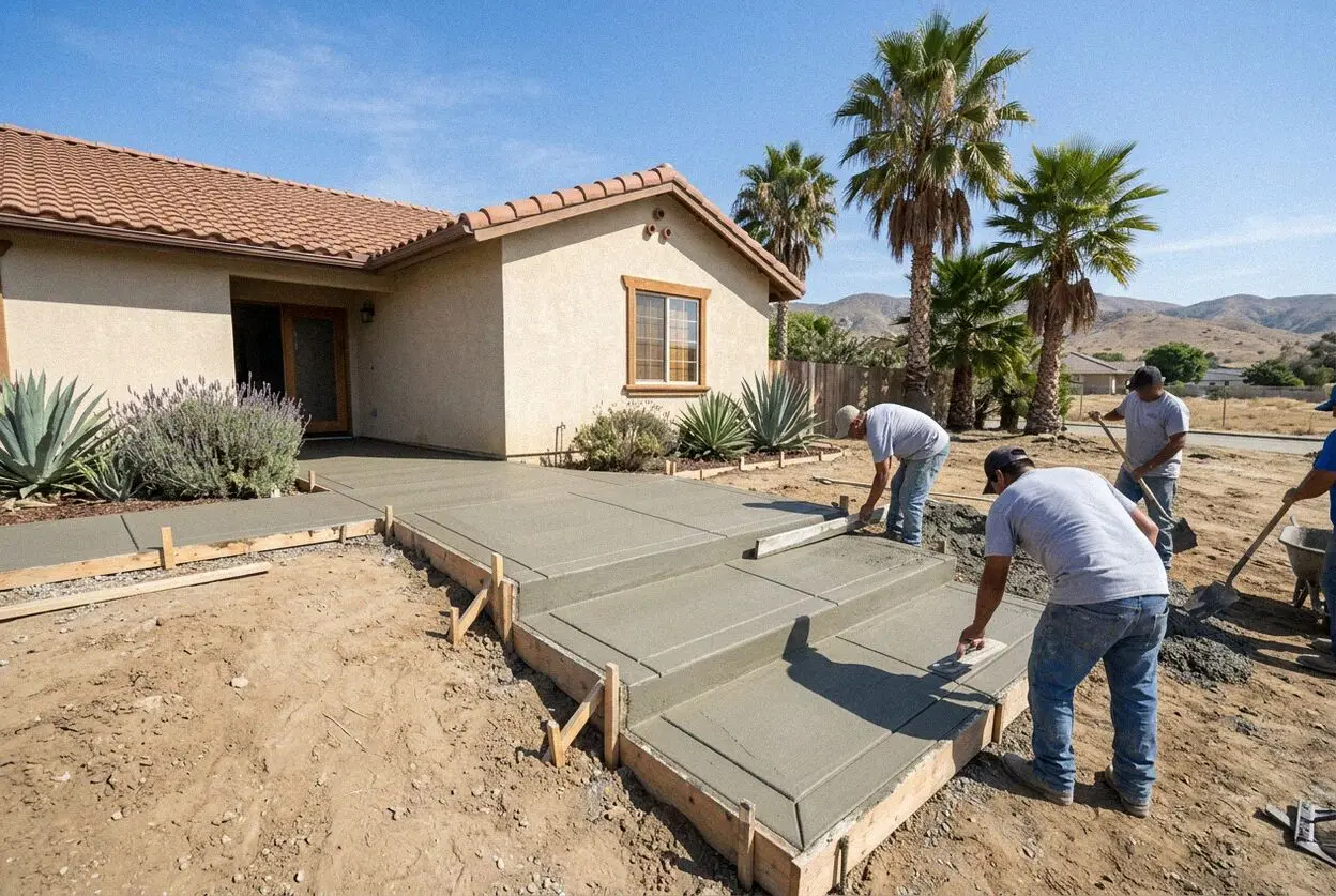 Newly poured concrete front steps at a house in Fontana, CA