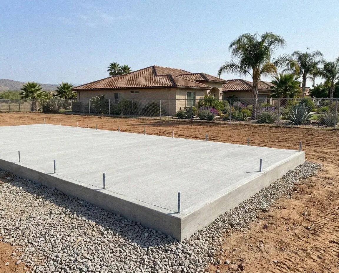 A new slab foundation poured for a backyard ADU in Fontana, CA