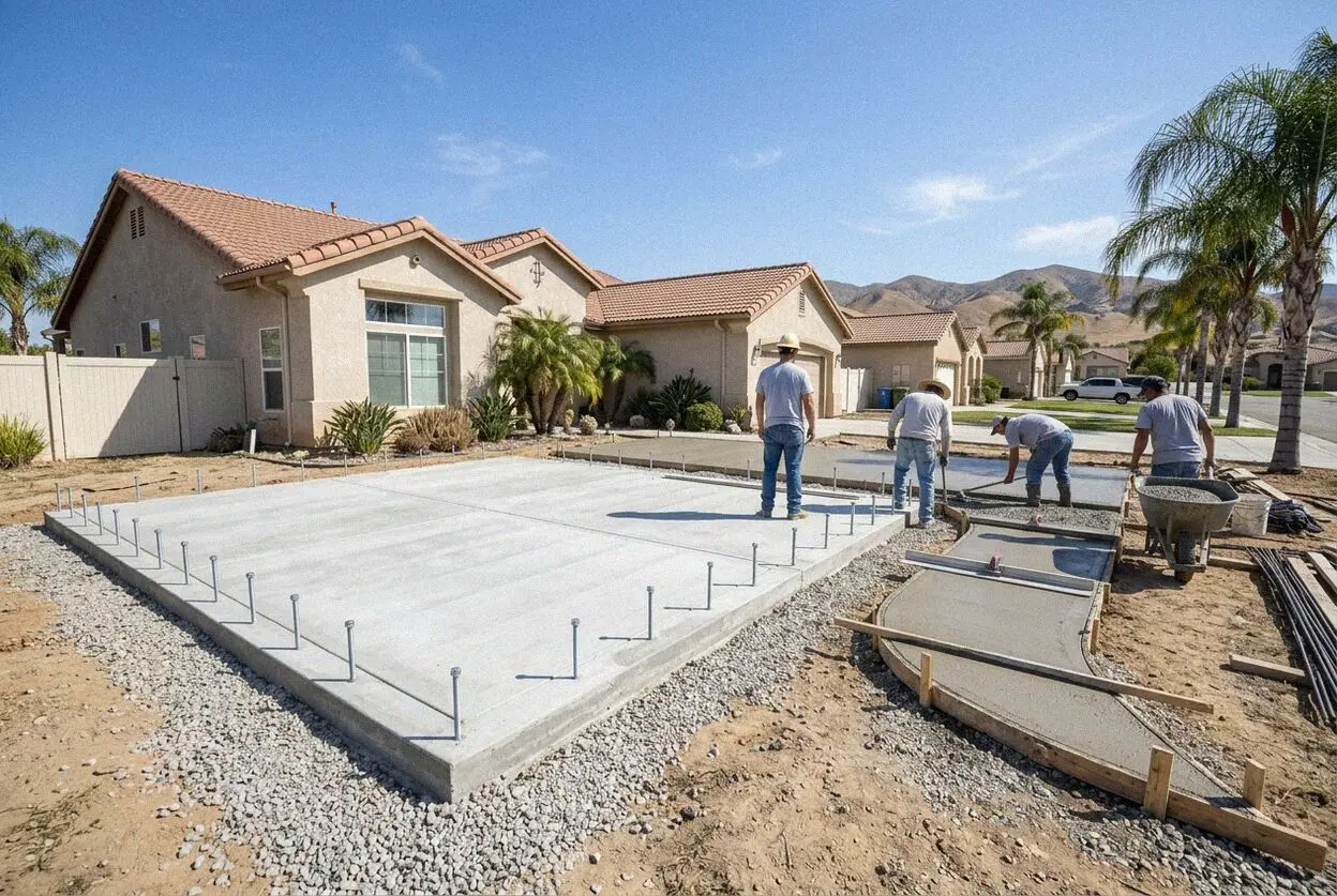 Rebar tied for a new ADU slab foundation in Fontana, CA